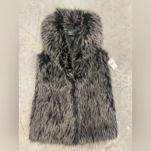 Noriko Faux Fur Long Vest Jacket Gray Size M